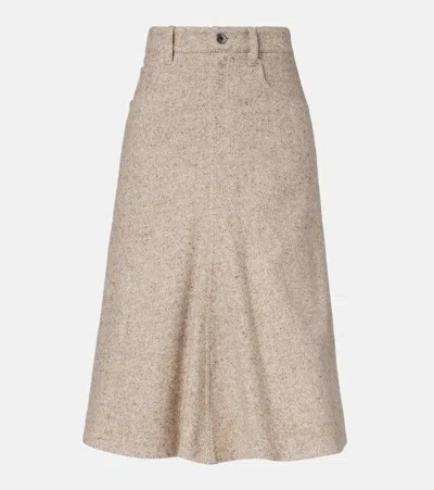 Brunello Cucinelli Monili Wool And Silk-blend Midi Skirt In Brown