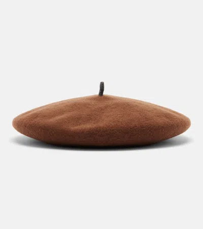 Brunello Cucinelli Monili Wool Beret In Brown