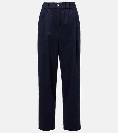 Brunello Cucinelli Monili Wool Straight Pants In Blue