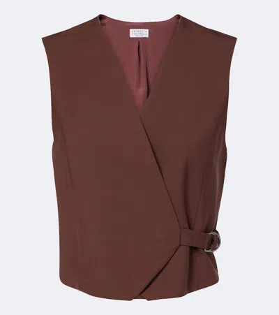 Brunello Cucinelli Monili Wool-blend Vest In Brown