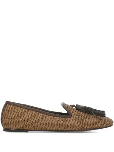 Brunello Cucinelli Monili Woven Tassel Loafers In Brown