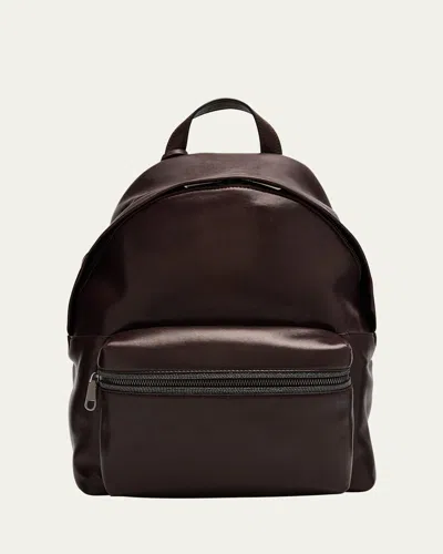 Brunello Cucinelli Monili Zip Leather Backpack In Dark Brown