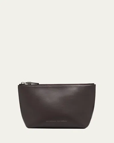 Brunello Cucinelli Monili Zip Leather Pouch Bag In C8279 Testa Moro
