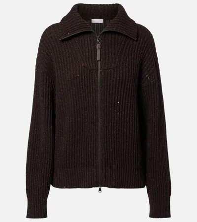Brunello Cucinelli Monili Zip-up Sweater In Brown