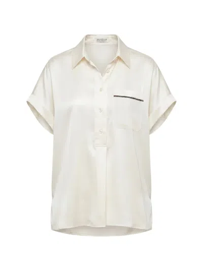 Brunello Cucinelli Monili-chain Short-sleeved Blouse In Neutral