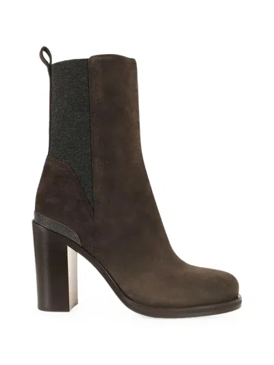 Brunello Cucinelli Monili-chain Suede Ankle Boots In Multi