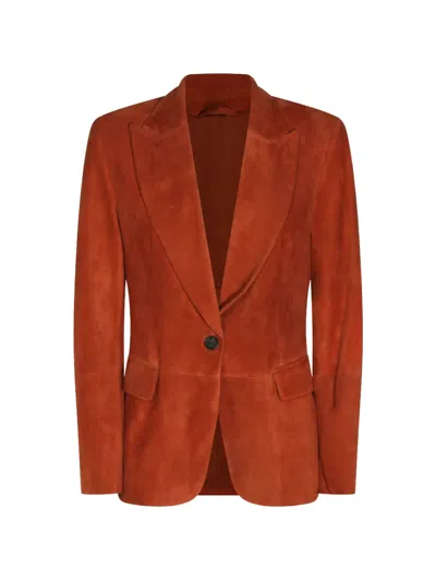 Brunello Cucinelli Monili-chain Suede Blazer In Red