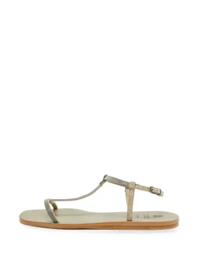 Pre-owned Brunello Cucinelli Monili-chain Thong Sandals In Silver
