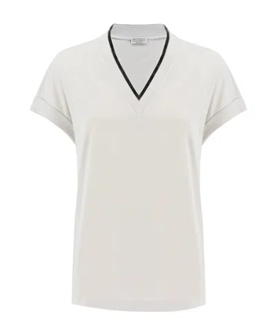 Brunello Cucinelli Monili-chain V-neck T-shirt In White