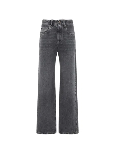 Brunello Cucinelli Monili-chain Washed Jeans In Gray