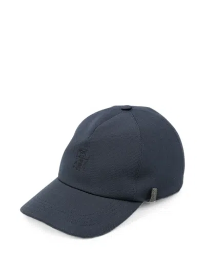 Brunello Cucinelli Monili-detail Logo-embroidered Cap In Blue