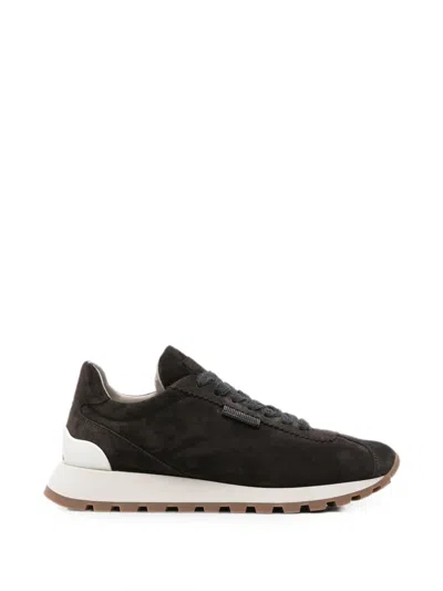 Brunello Cucinelli Monili-detail Suede Sneakers In Brown