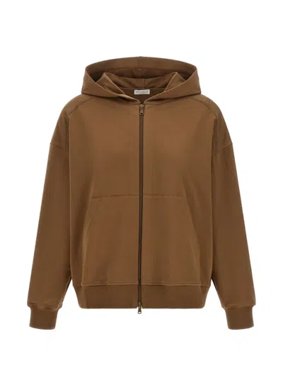 Brunello Cucinelli Monili-detail Zip-up Hoodie In Brown