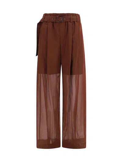 Brunello Cucinelli Monili-embellished Cotton Organza Trousers In Brown
