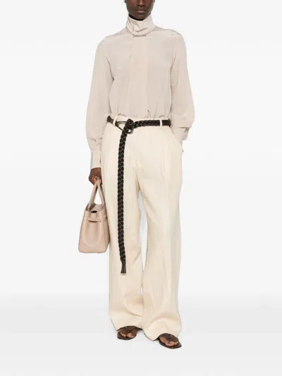 Brunello Cucinelli Monili-embellished High-neck Blouse In Neutral