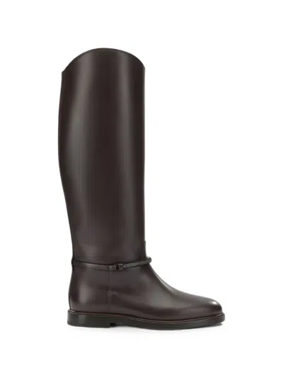 Brunello Cucinelli Monili-embellished Leather Boots In Brown