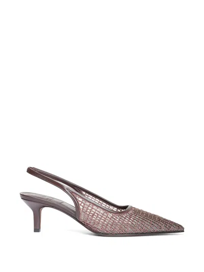 Brunello Cucinelli Monili-embellished Mesh Pumps In Brown