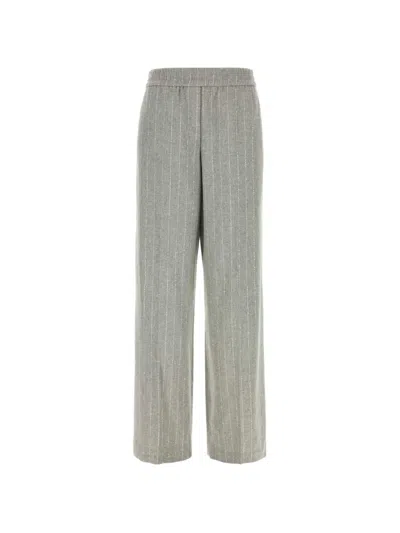 Brunello Cucinelli Monili-embellished Pinstripe Trousers In Gray
