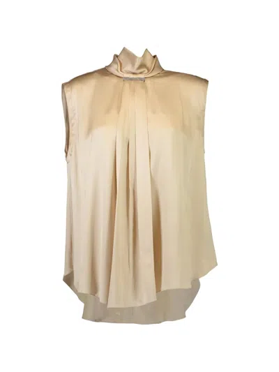 Brunello Cucinelli Monili-embellished Pleated Blouse In Brown
