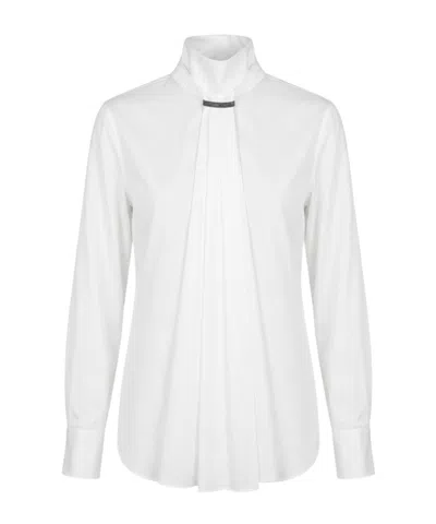 Brunello Cucinelli Monili-embellished Pleated Blouse In White