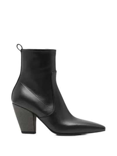 Brunello Cucinelli Monili-embellished Pointed-toe Boots In Black