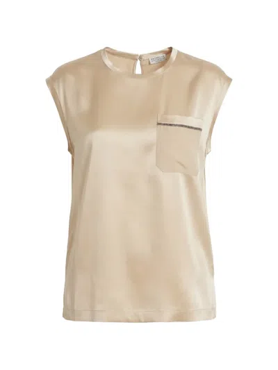 Brunello Cucinelli Monili-embellished Silk Top In Neutral