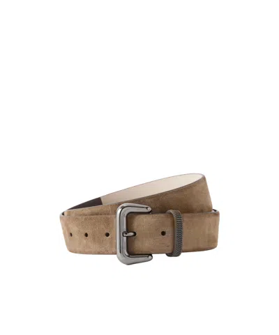 Brunello Cucinelli Monili-embellished Suede Belt In Brown