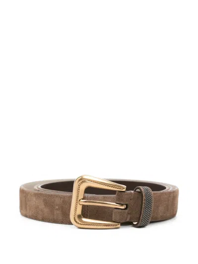 Brunello Cucinelli Monili-embellished Suede Belt In Brown