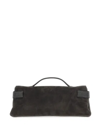 Brunello Cucinelli Monili-embellished Suede Clutch Bag In Brown