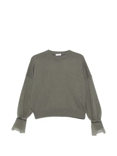 Brunello Cucinelli Monili-embellished Cuffs Sweater In Gray