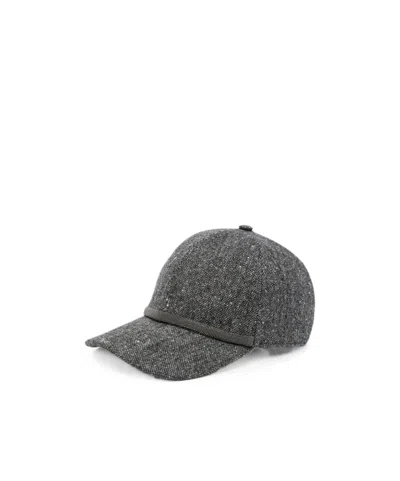Brunello Cucinelli Monili-embellished Tweed Baseball Cap In Grey