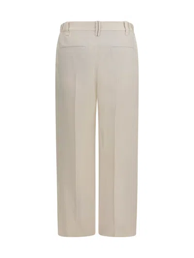 Brunello Cucinelli Monili-embellished Viscose-linen Trousers In Beige