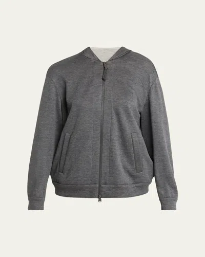 Brunello Cucinelli Monili-trim Cardigan Sweatshirt In Gray