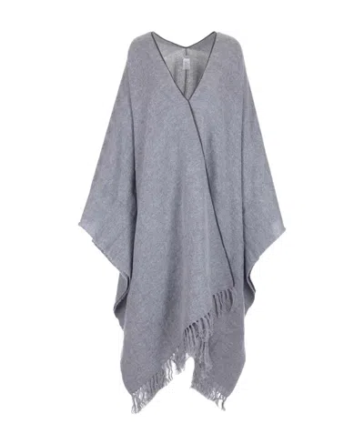 Brunello Cucinelli Monili-trim Fringed Knitted Poncho In Gray