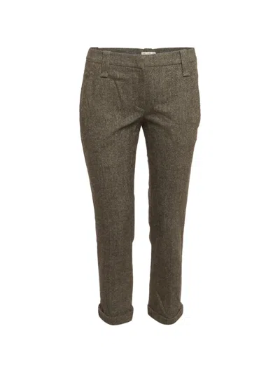 Pre-owned Brunello Cucinelli Monili-trim Herringbone Trousers In Gray