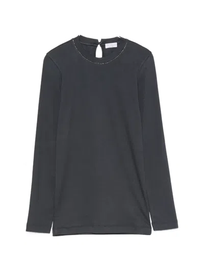 Brunello Cucinelli Bead-embellished Cashmere And Silk-blend Sweater In Gray