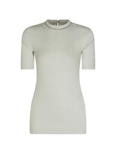 Brunello Cucinelli Monili-trim Ribbed-knit T-shirt In Multi