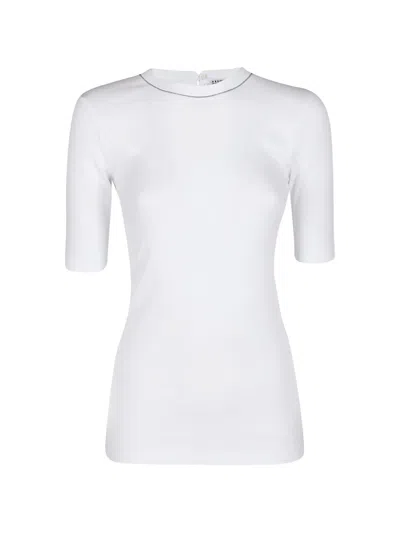 Brunello Cucinelli Ribbed Stretch Cotton T-shirt With Monili Trim In White