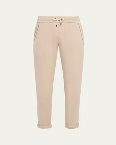 Brunello Cucinelli Monili-trim Slim-leg Ankle Drawstring Sport Pants In Pink