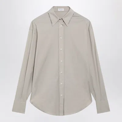 Brunello Cucinelli Monili-trim Stony Ground Cotton Poplin Mini Shirt In Neutral