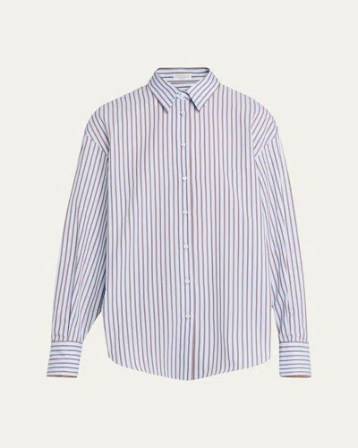 Brunello Cucinelli Monili-trim Striped Cotton Poplin Button-down Shirt In Multi