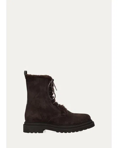 Brunello Cucinelli Monili-trim Suede Ankle Boots In Brown