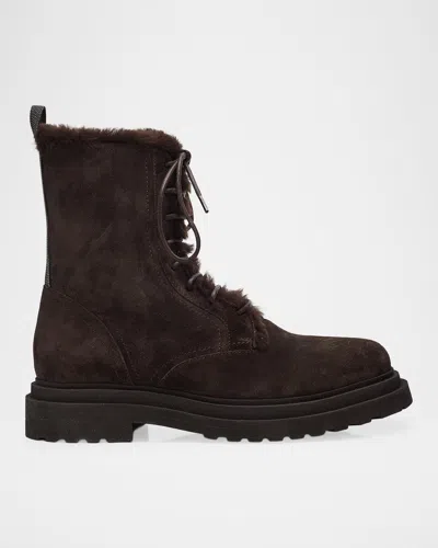 Brunello Cucinelli Monili-trim Suede Ankle Boots In Brown