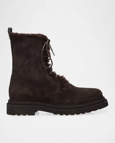 Brunello Cucinelli Monili-trim Suede Ankle Boots In Brown