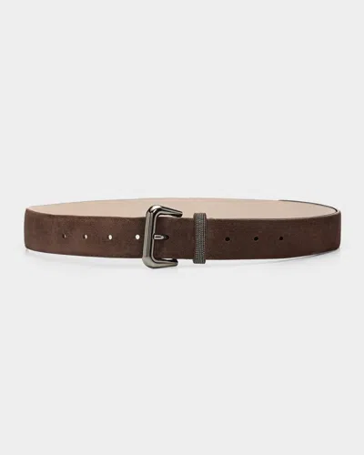 Brunello Cucinelli Monili-trim Suede Belt In Brown