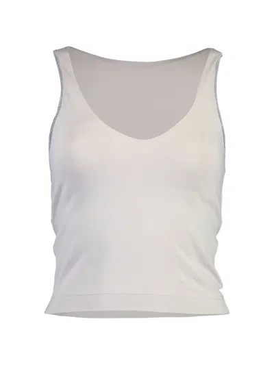 Brunello Cucinelli Cropped Bead-embellished Stretch-cotton Jersey Tank In White