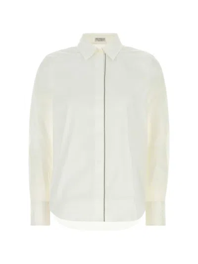 Brunello Cucinelli Monili-trimmed Poplin Shirt In White