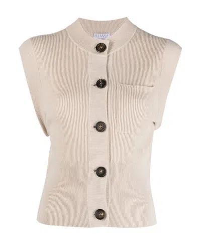 Brunello Cucinelli Monilli-chain Ribbed Cashmere Vest In Neutral