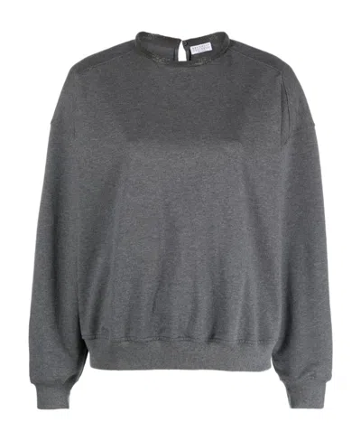 Brunello Cucinelli Monilli-chain Drop-shoulder Sweatshirt In Gray