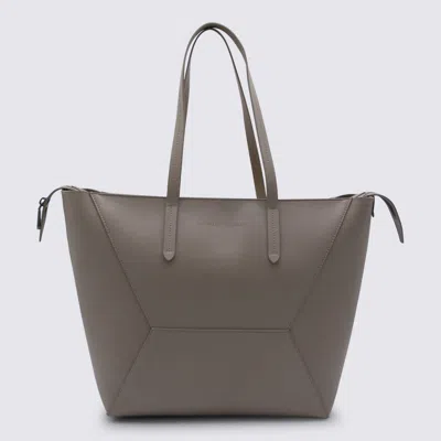 Brunello Cucinelli Moonbin Leather Tote Bag In Gray